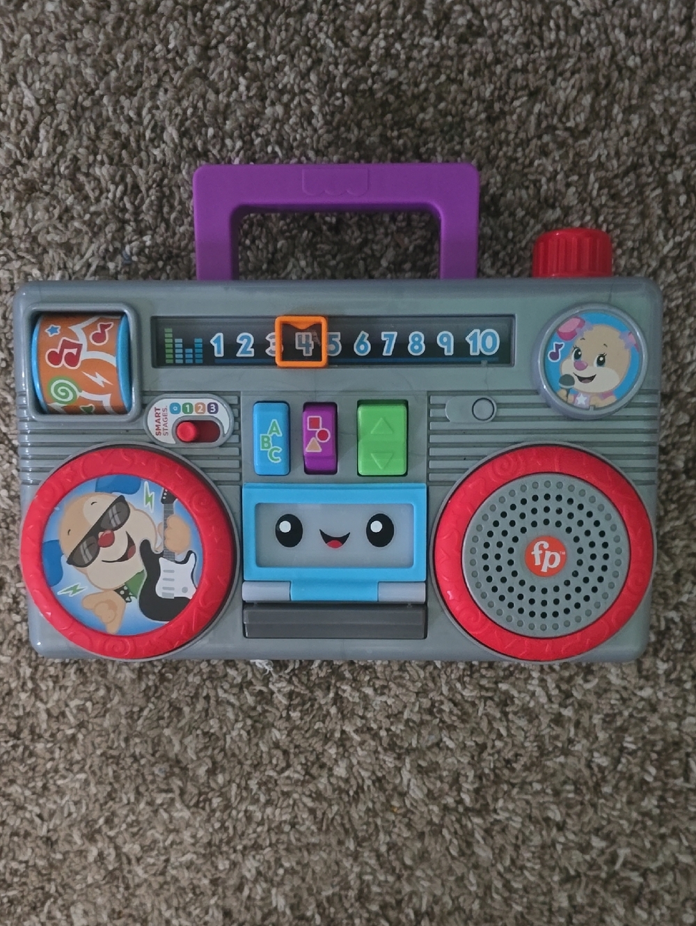 Fisher-Price Gray Kids Boombox Toy with Purple Handle & Red Speakers